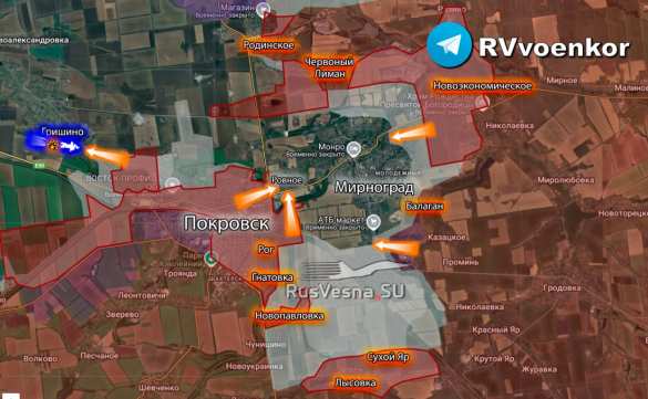 Армия России освободила более сотни зданий в Мирнограде и ведёт зачистку Ровного (КАРТА) | Русская весна