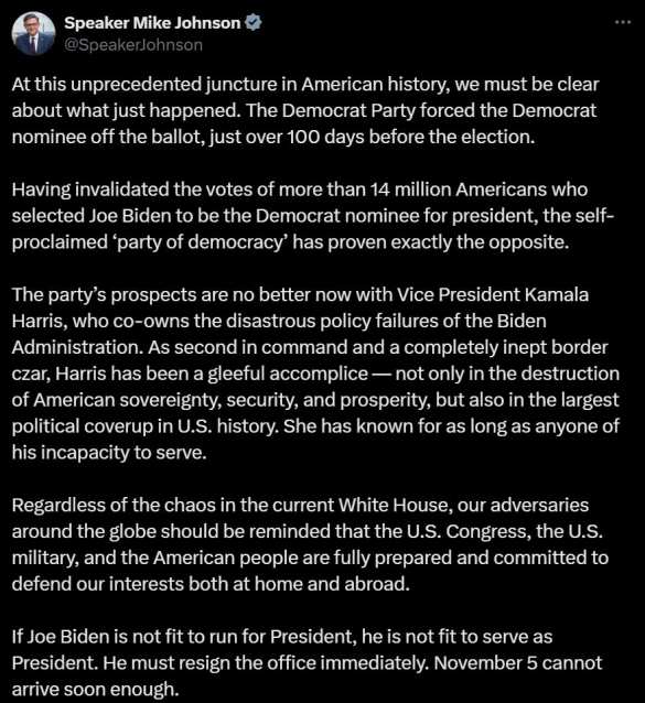 «Ядерная кнопка у неадеквата»: Спикер палаты представителей призвал маразматика Байдена немедленно уйти в отставку | Русская весна