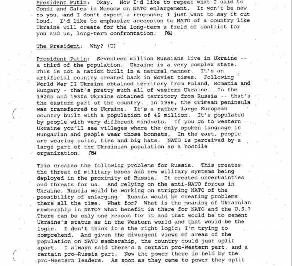 Рассекречены документы: Путин предупреждал Буша, что движение Украины в НАТО приведёт к «долгосрочной конфронтации» | Русская весна