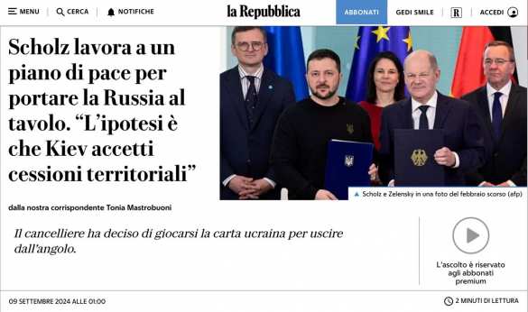 Шольц готовит мирный план, подразумевающий сохранение Россией новых территорий — La Repubblica | Русская весна