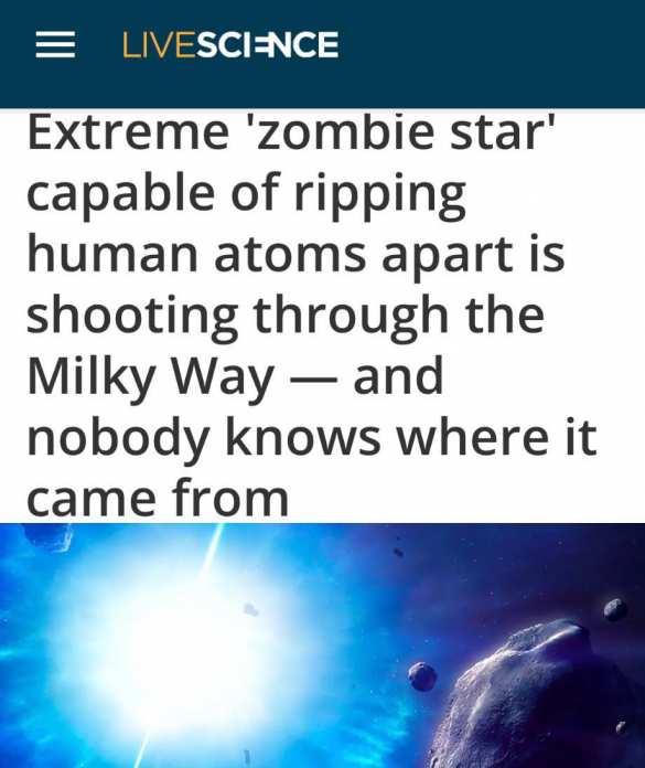 «Экстремальная «звезда-зомби», способная разрывать людей на атомы, несется по Млечному Пути | Русская весна