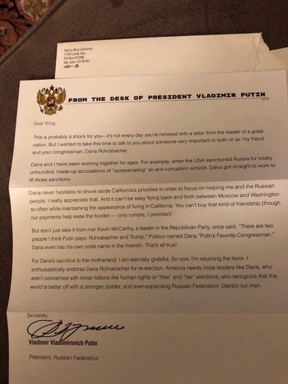 В США найдено «письмо Путина» в поддержку одного из конгрессменов (ФОТО) | Русская весна
