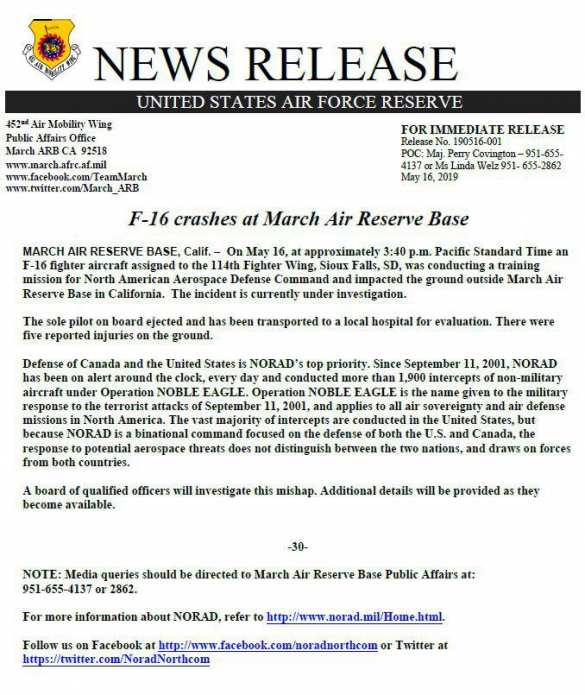 Стали известны причины крушения истребителя F-16 в США  | Русская весна