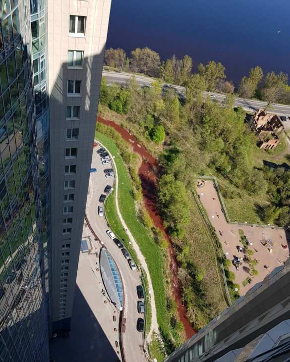 Приток Невы в Петербурге стал кроваво-красным (ФОТО, ВИДЕО) | Русская весна