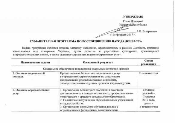 Захарченко и Плотницкий подписали программу помощи жителям оккупированной части Донбасса (ДОКУМЕНТ) | Русская весна