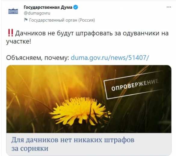 Паника из-за одуванчиков: в Госдуме ответили на информацию о штрафах для дачников | Русская весна