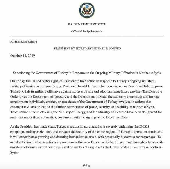 МОЛНИЯ: Трамп угрожает уничтожить экономику Турции и вводит санкции (ДОКУМЕНТ) | Русская весна