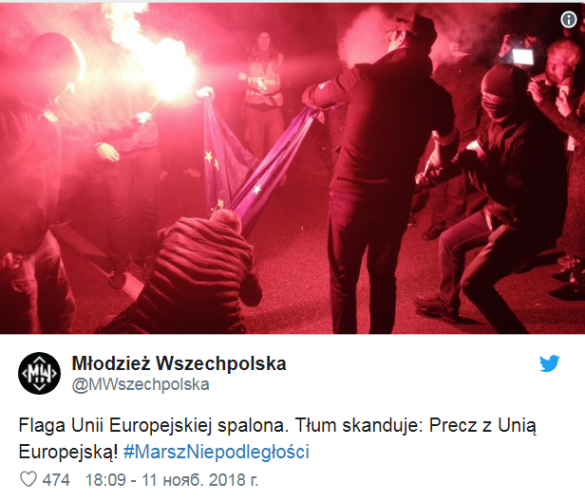 На шествии в Варшаве сожгли флаг ЕС (ВИДЕО) | Русская весна