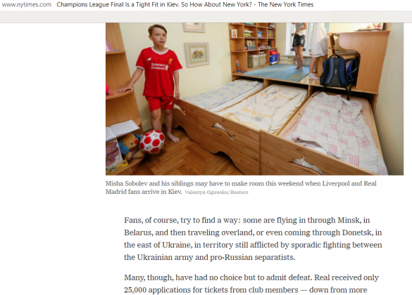 Зрада: футбольные фанаты из Европы едут в Киев на финал Лиги Чемпионов через Донецк, — The New York Times | Русская весна
