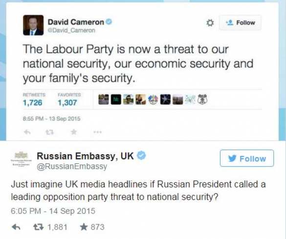 Посольство РФ в Великобритании подшутило над реакцией Дэвида Кэмерона на победу Джереми Корбина | Русская весна