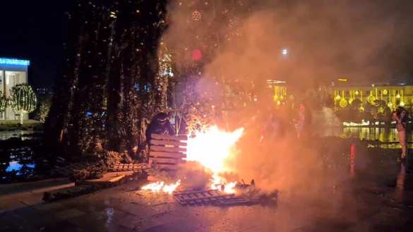 Митингующие жгут новогодние ёлки после убийства человека за нарушение комендантского часа в Албании (ВИДЕО) | Русская весна