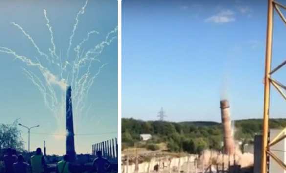 Во Львове только с третьей попытки взорвали 77-метровую кирпичную трубу бывшего завода (ВИДЕО) | Русская весна